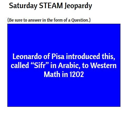 Saturday STEAM Jeopardy